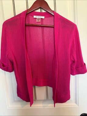 Allison Dailey Open-Front Short Sleeve Cardigan - Fuchsia